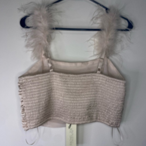 NWT Rachel Zoe Crop Tank Top Beige With Feathers On Strap Size Medium - Picture 4 of 8